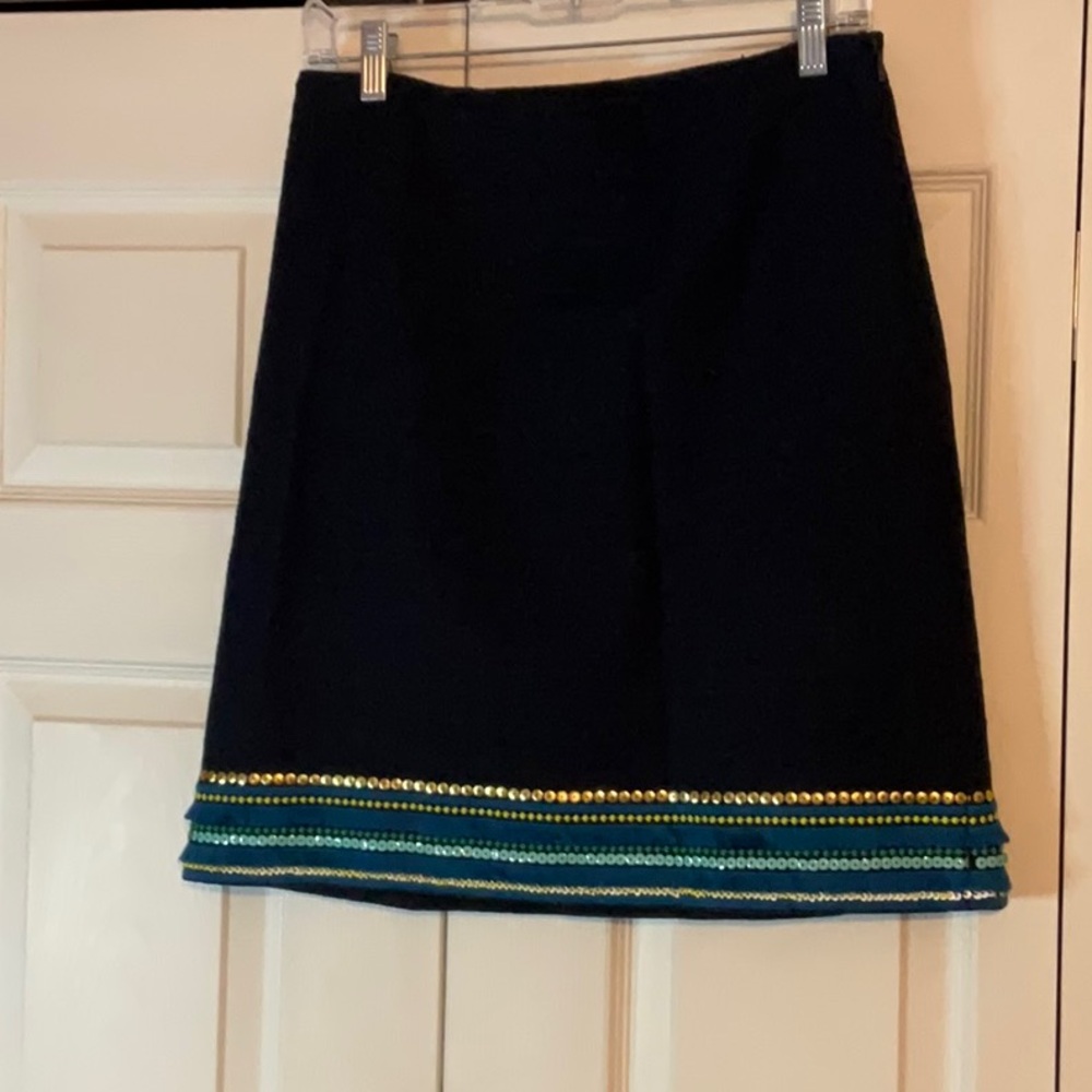 Talbots Lined Pencil Skirt Navy Blue Sequin Fringe Size 6